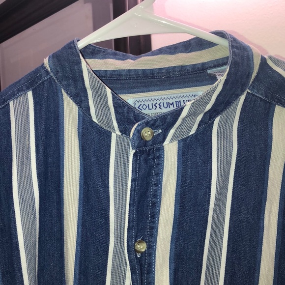 Vintage button up stripe shirt collarless - Picture 5 of 5